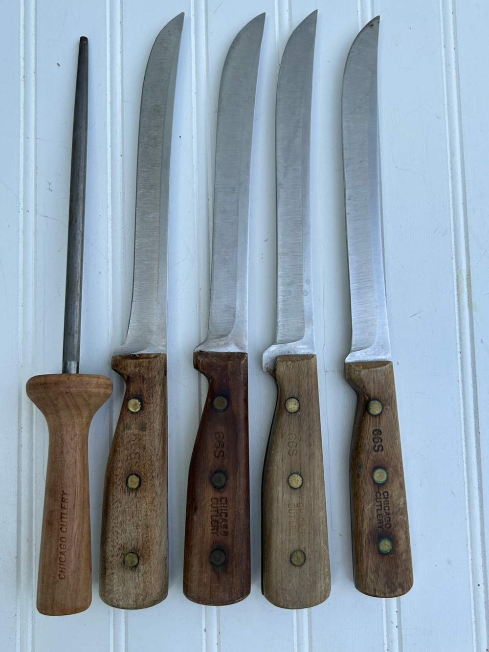 Vintage Chicago Cutlery Wood Handle Knife 66S Sharpener Lot Of Five